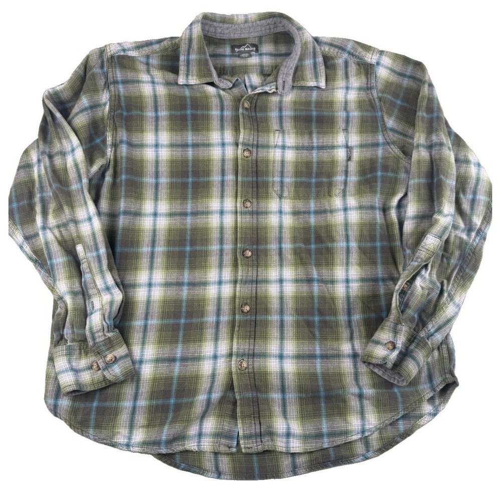 Eddie Bauer Mens XL Green Blue Plaid Flannel Shirt 100% Cotton Button Front